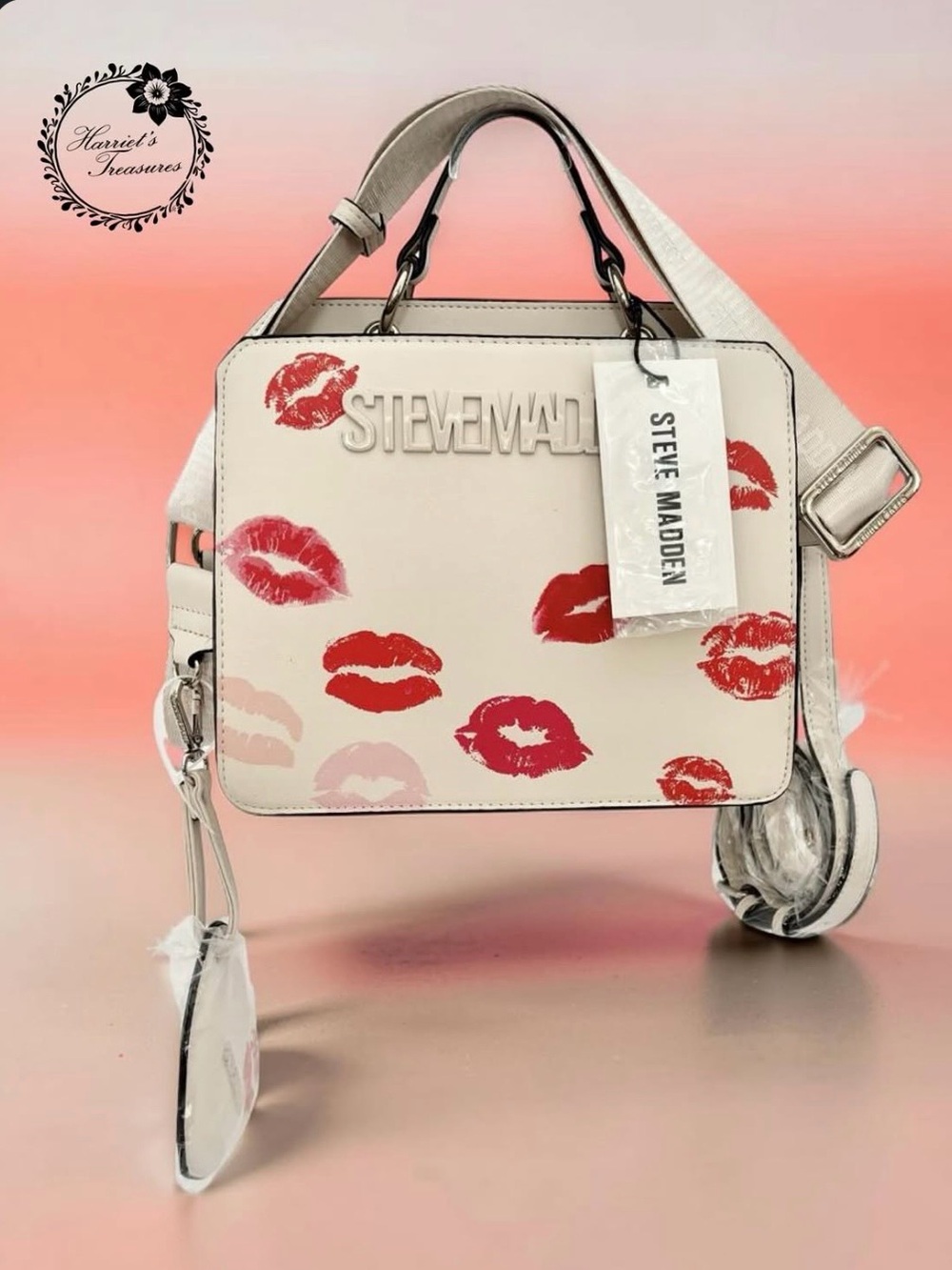 Steve Madden Cream Satchel with Red & Pink Kiss Prints